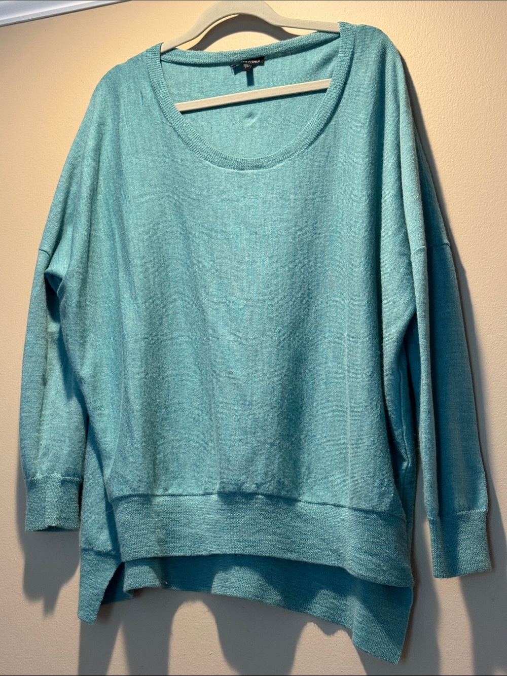 Eileen Fisher Soft Aqua Scoop-Neck Lightweight Pullover